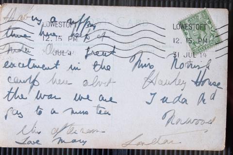 Postcard message 31 July 1914
