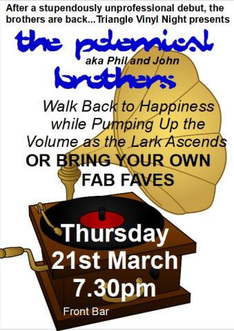 Poster about Vinyl Night at the Triangle on 21st March