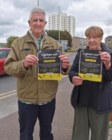 Graham Parker and Wendy Brooks on a section of the A47 in Lowestoft affected by street light outages. Picture: Mick Howes (Image: Mick Howes)